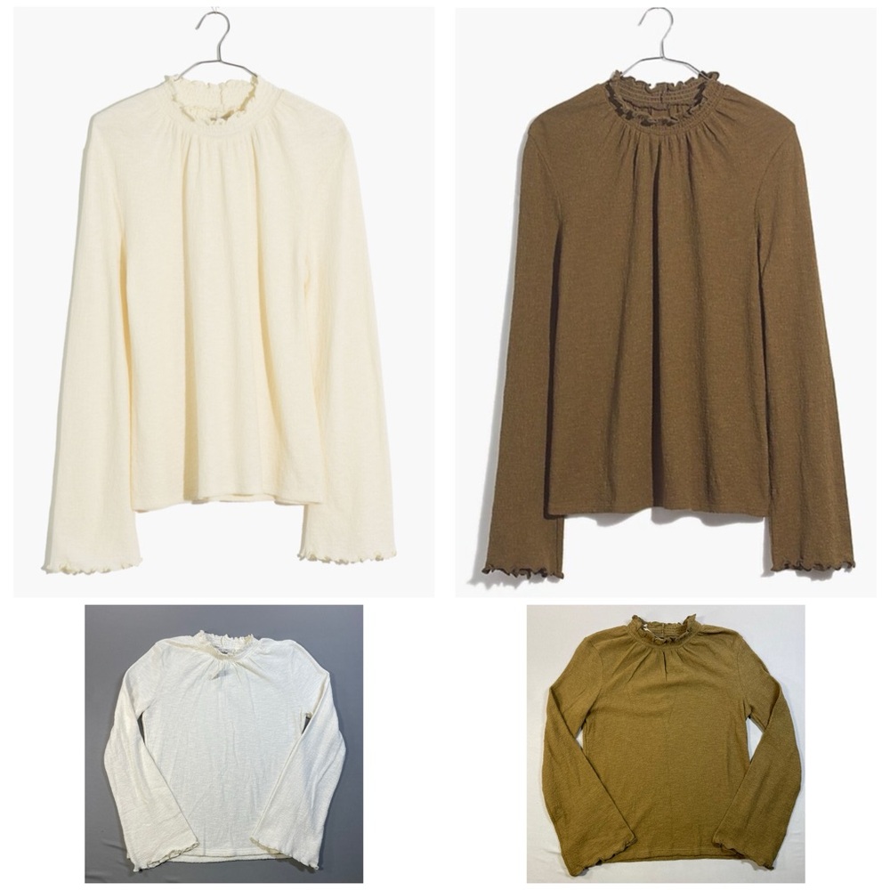 NWT SET OF 2 Madewell Texture & Thread Ruffled Mockneck Tops - Womens Small